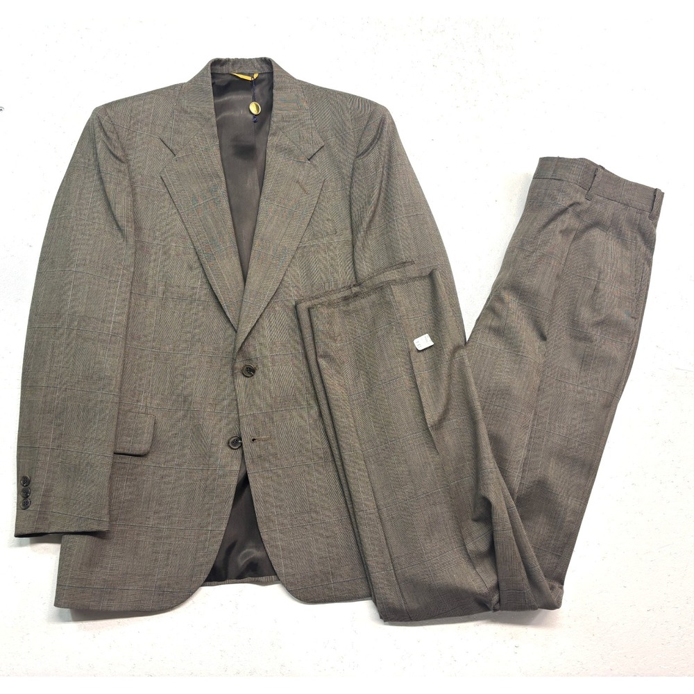 vtg Deadstock Sterling & Hunt 40R W34 Beige Plaid 2pc Pant Suit USA Wool Pleated